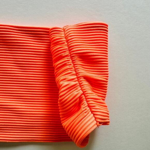 Seafolly Ribbed Bandeau Bikini Swim Top Bright Tangerine Orange Size 10 - Picture 2 of 6